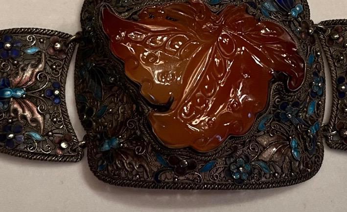Large Vintage Chinese Silver Filigree Bracelet with Carnelian Butterfly (1 of 4)
