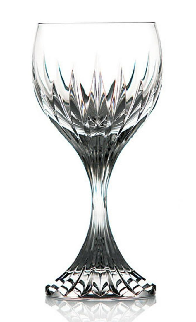 12 Pcs Baccarat Massena White Wine Goblets: These 12 Massena White Wine Goblets showcase Baccaratâ€™s meticulous craftsmanship. Deep orgue bevel cuts are etched directly into the Clear crystal, radiating from the foot of the glass to the b