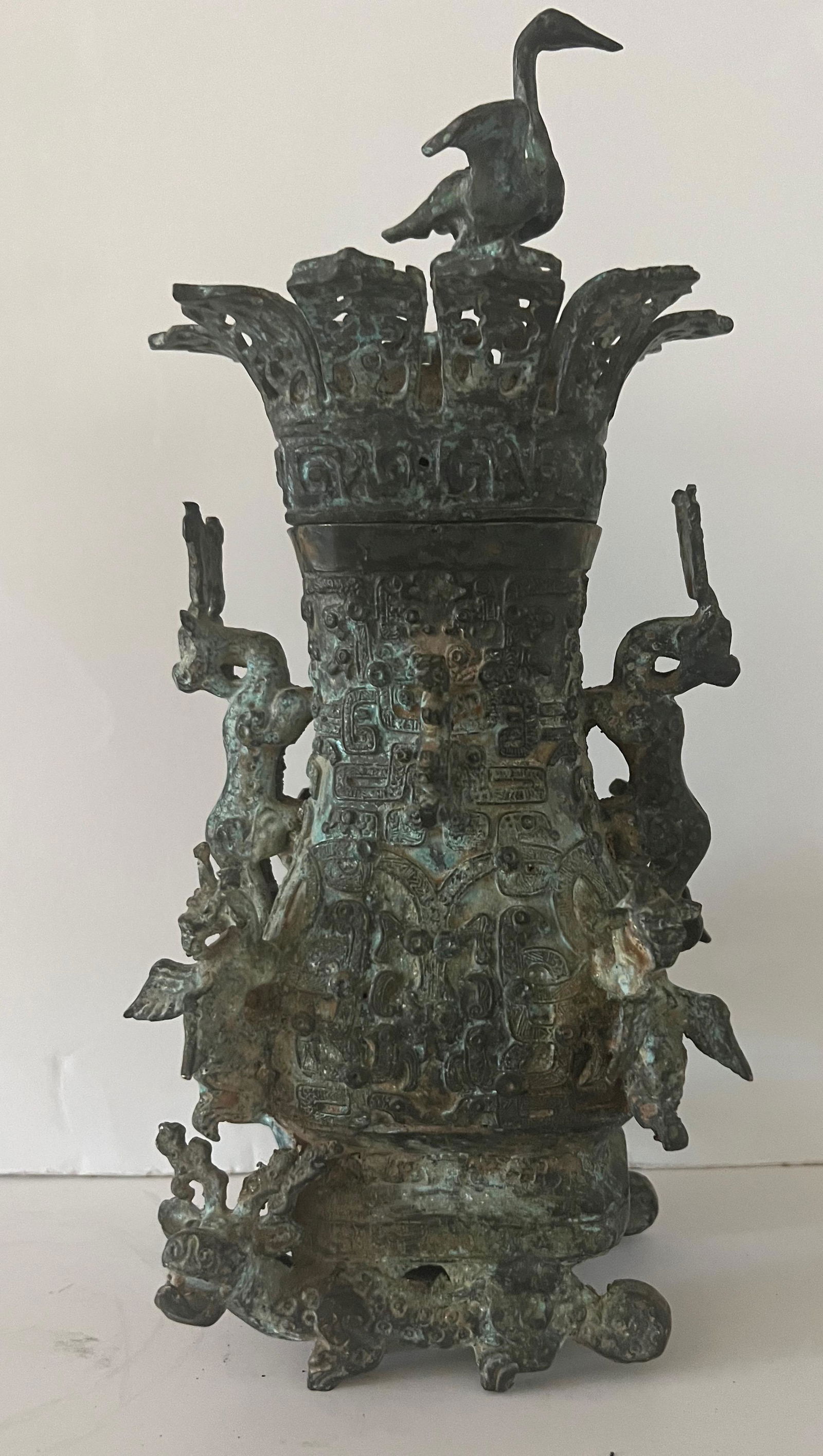 Chinese Archaistic Style Spring and Autumn Period Crane and Bronze Hu-Form Urn (1 of 7)