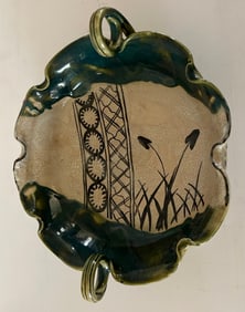 Large Oribe Style Bowl with Vine Handles