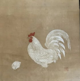 Kano Tsunenobu, Scroll with Hen and Chicks