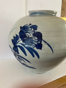Large Korean Blue and White Moon Vase