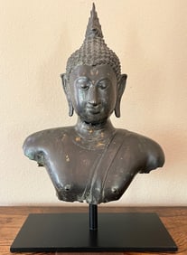 Large Bronze Buddha Bust, Sukhothai Period, 14-15th Century