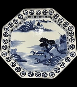 Large Blue and White Octagonal Imari Charger, Edo Period