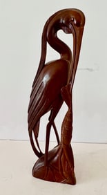 Rosewood Okimono of Heron with Shrimp