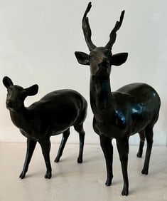 Pair of Bronze Deer, Japan, Meiji Period