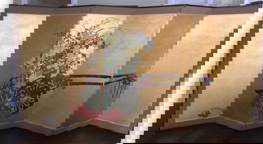 Six Panel Flower Cart Screen, Japan, 18th Century