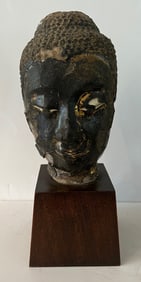 Large Lacquered Ayuthhya Stone Buddha Head