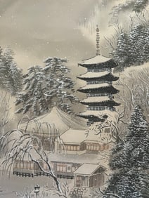 Japanese Scroll, Pagoda in Snow