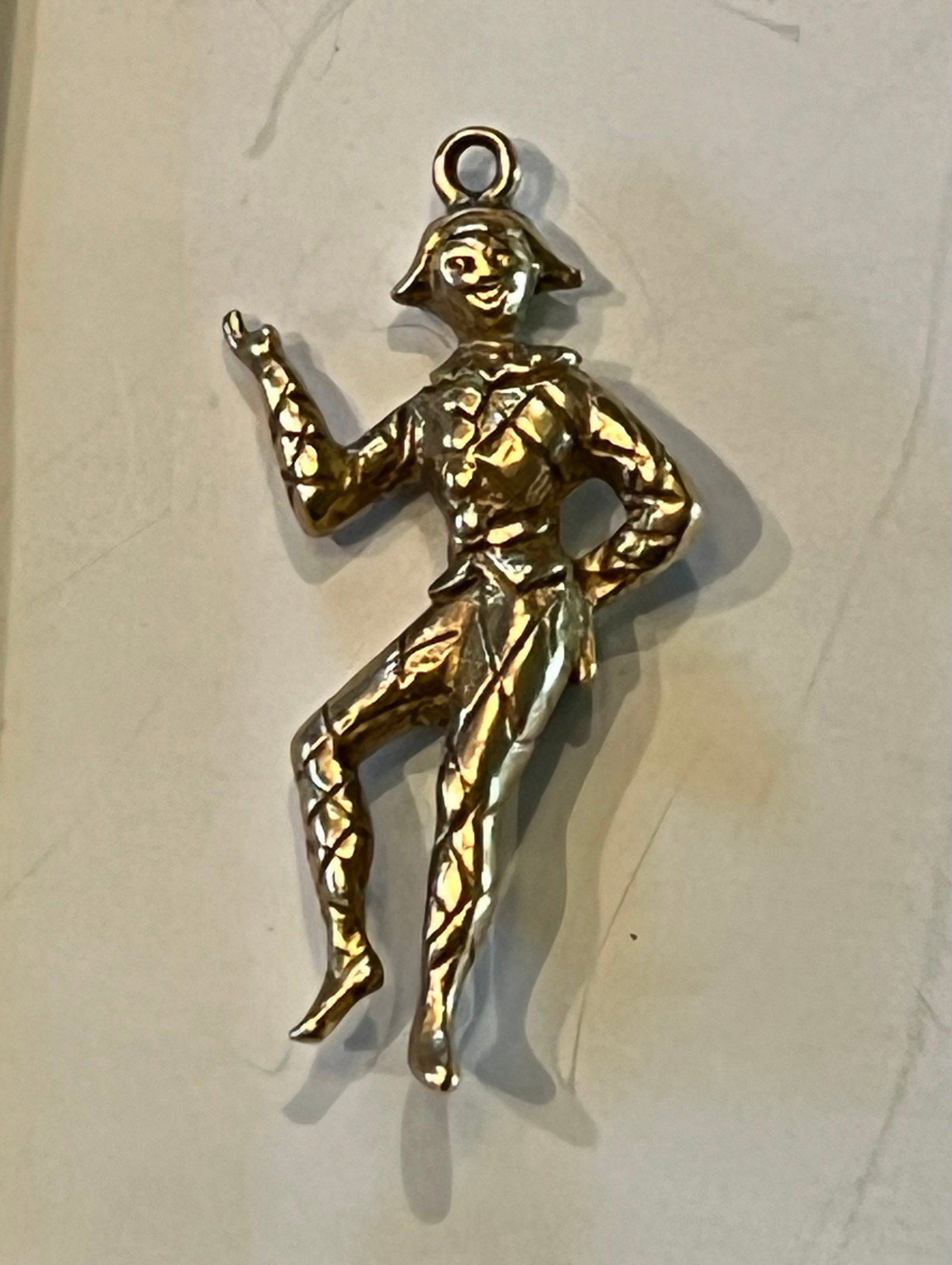 Vintage 14K Gold Harlequin Charm, 4.1 grams: Vintage detailed harlequin charm in unmarked 14K gold. 1 inch tall. 4.1 grams