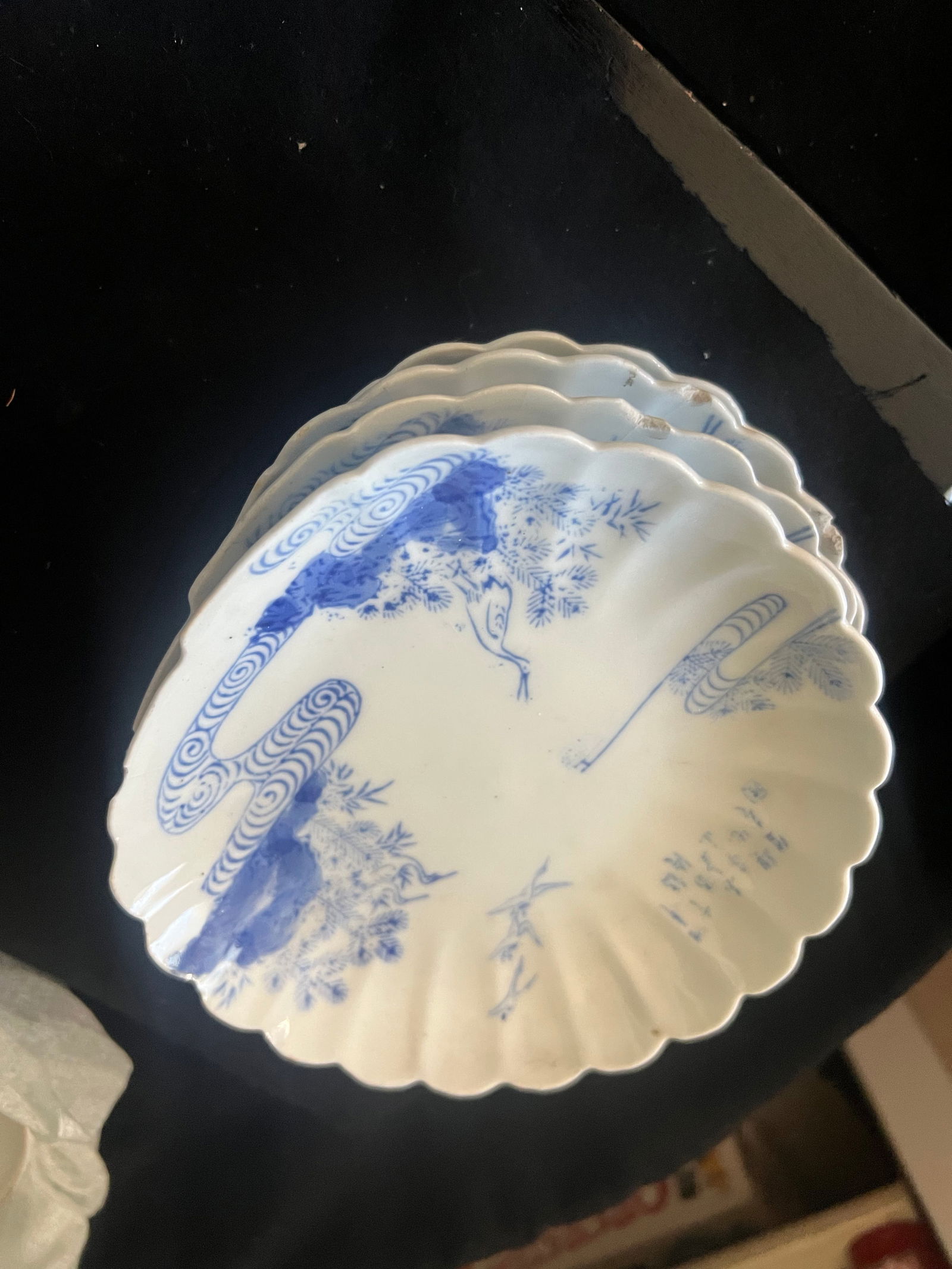 4 Transferware Shell dishes