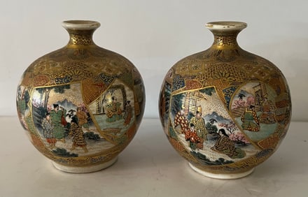 Exceptional Small Pair Satsuma Vases, Meiji