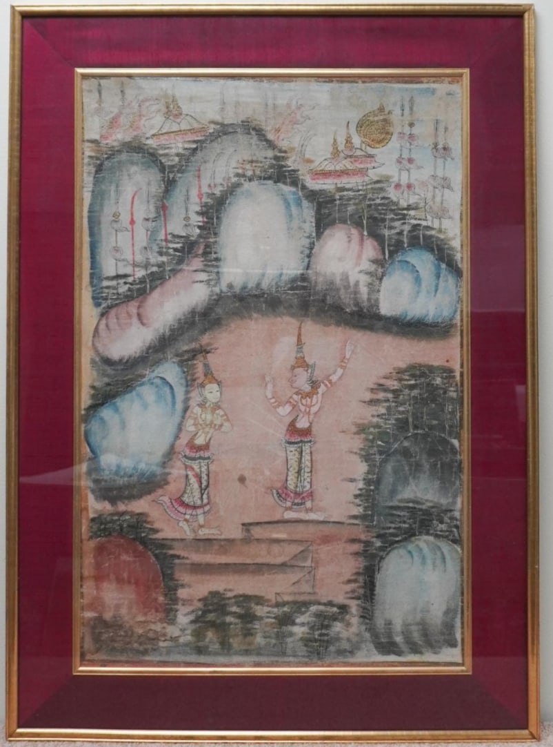 Antique Thai Narrative Painting of Procession