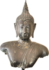 Large Bronze Buddha Bust, Sukhothai Period, 14-15th Century