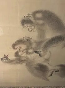 Silk Scroll of Monkeys With a Wasp