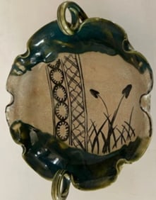 Large Edo Period Oribe Bowl with Vine Handles
