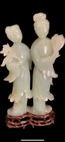Hardstone Figural Group of Two Beauties