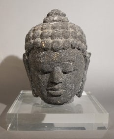 Large Antique Andesite Borobudur Bust of the Buddha
