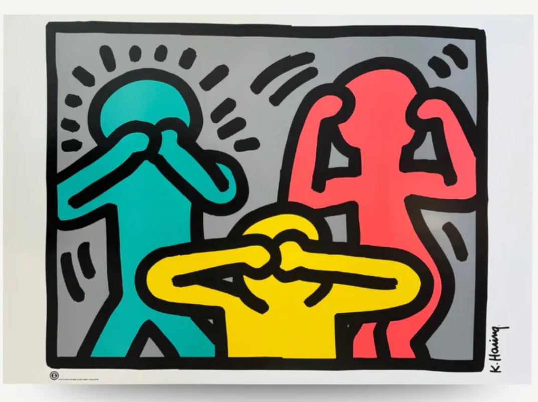 Keith Haring 1989 Litho, See No Evil, Hear No Evil, Speak No Evil (pub 1998) (1 of 3)