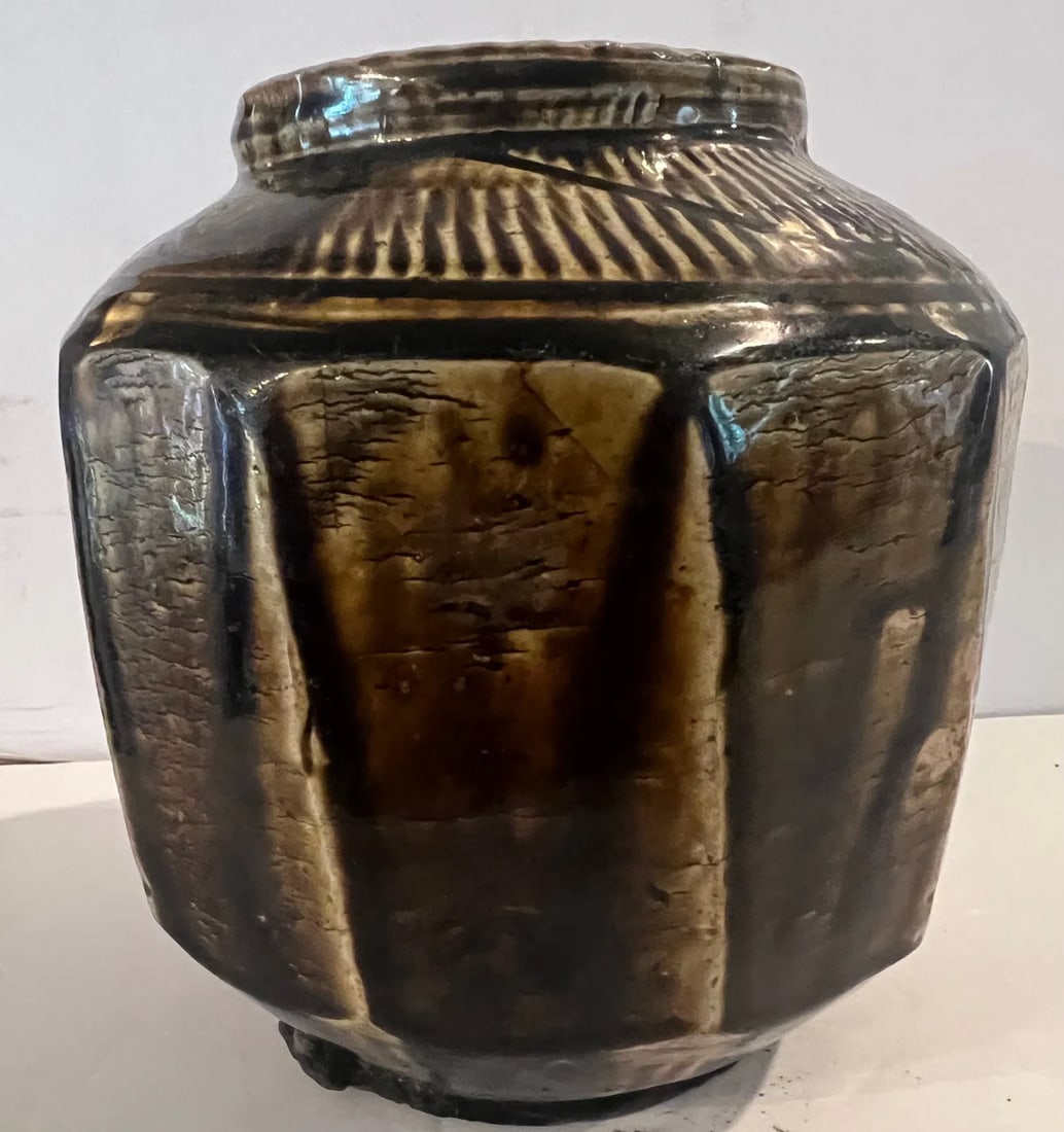 Korean Brown Glazed Hendecagon Vase, Joseon Dynasty (1 of 1)