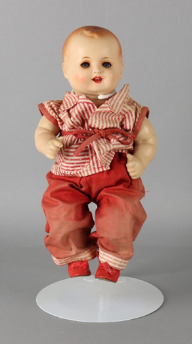 Antique German papier maché 'Bruno Schmidt' doll with ': Antique German papier maché 'Bruno Schmidt' doll with 'mama sound' and sleeping eyes. Circa 1930. Size: 32 cm. In very good condition.