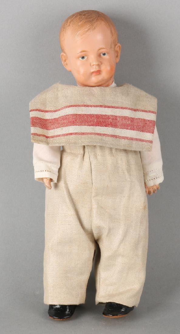 Antique German 'Bruno Schmidt' celluloid doll. Boy, Phi: Antique German 'Bruno Schmidt' celluloid doll. Boy, Philip. Pop has fabric body and paper mache articulated arms. Size: 26 cm. In good condition.