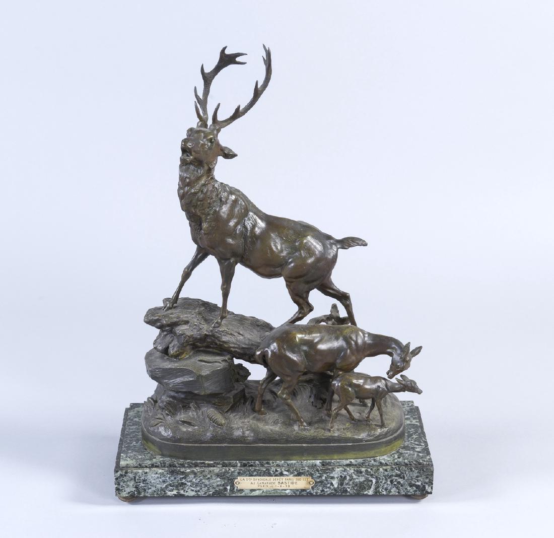 Large antique statue on marble basement. Red deer famil Jan 13, 2018