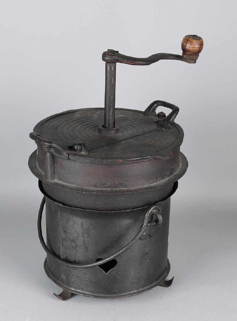 19th Century castiron coffee roaster with stove. Size