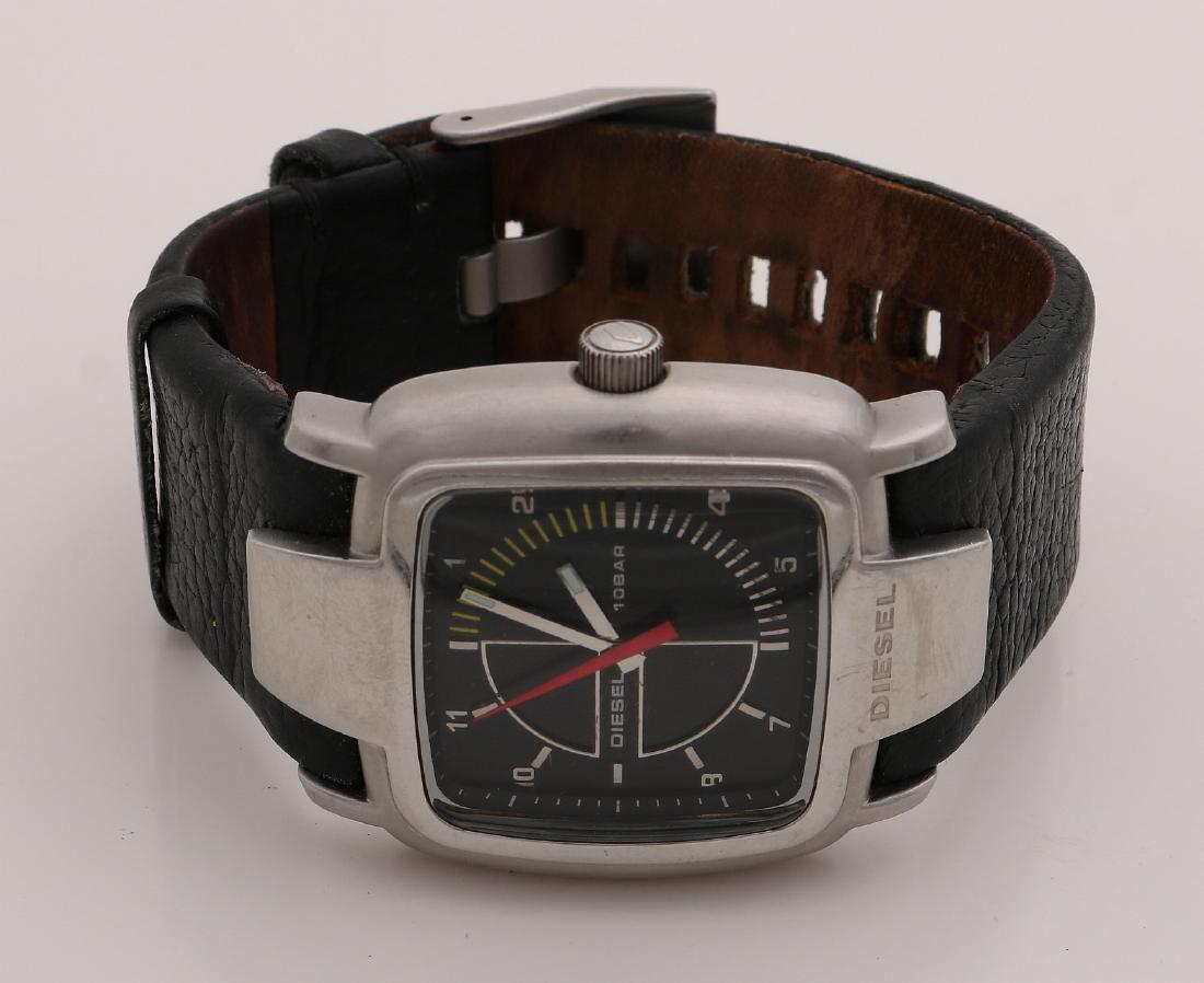 Diesel Watch With Square Steel Case And Leather Strap