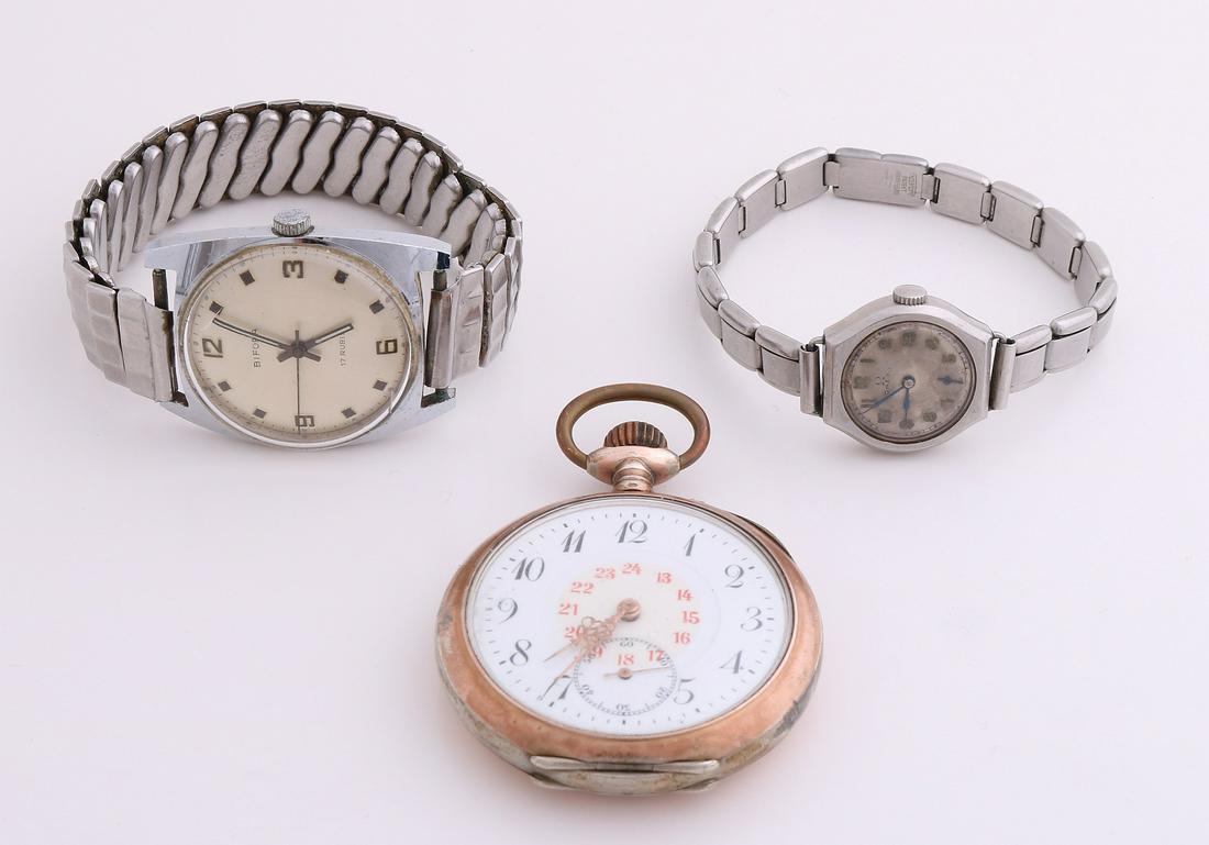 Lot 3 watches, silver pocket watch, and two (1 of 1)