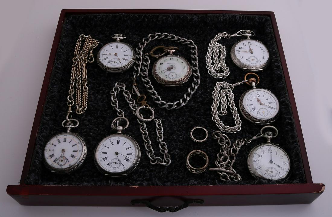 Lot 7 antique pocket watches in case. equipped with six (1 of 1)
