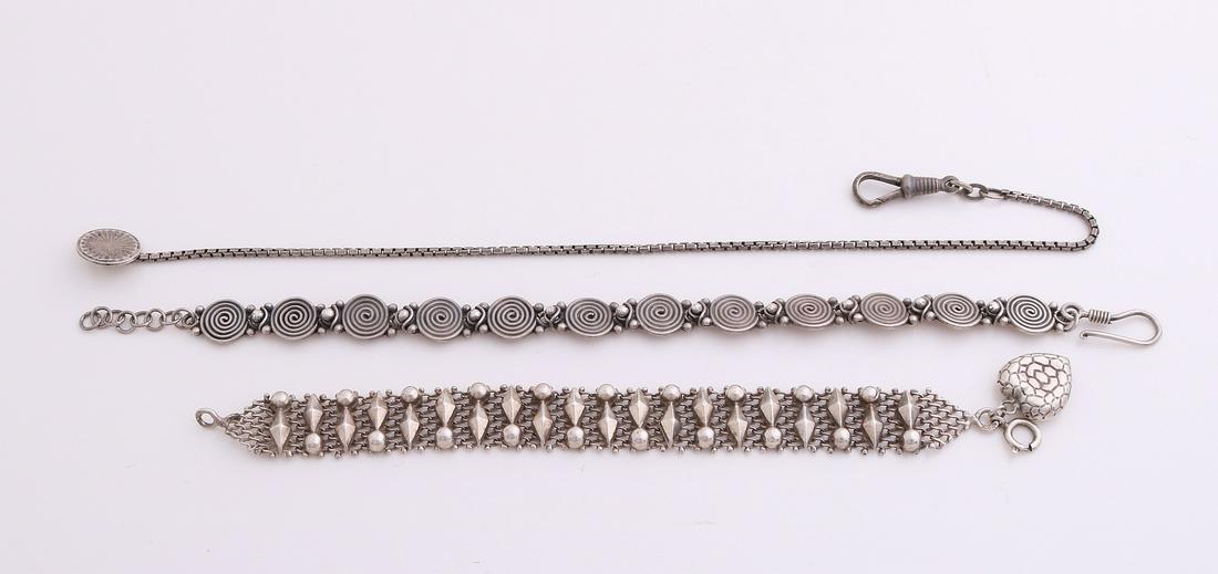 Three silver watch chains, a braided model with (1 of 1)