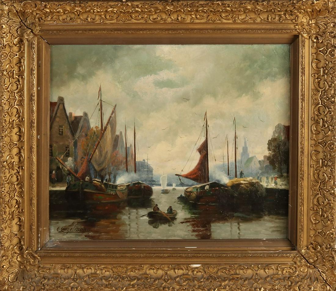 E. Engelmann. 1820 - 1902. German School. Havengezicht. (1 of 1)