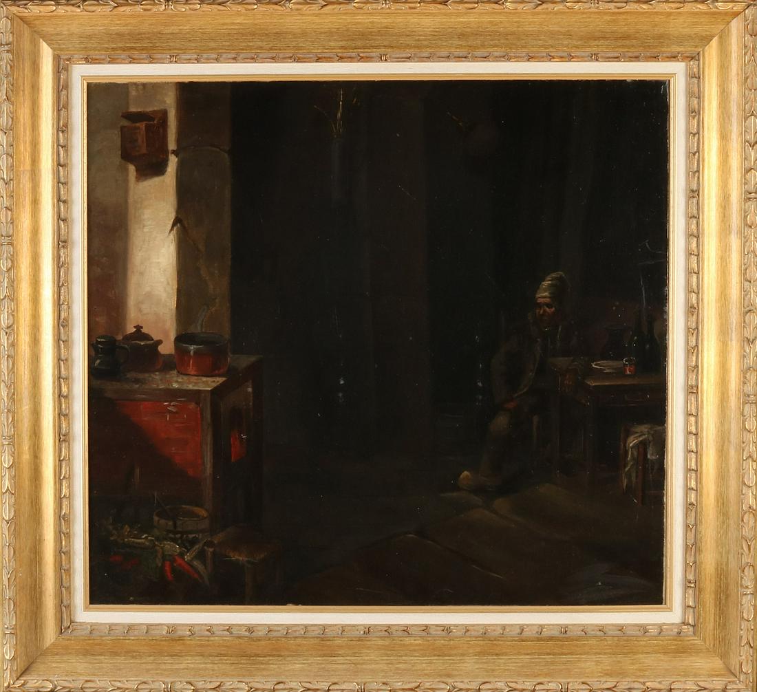 Unsigned. 19th century. Boer interior. Oil on linen.: Unsigned. 19th century. Boer interior. Oil on linen. Dimensions: H 64 x W 69 cm. In good condition.