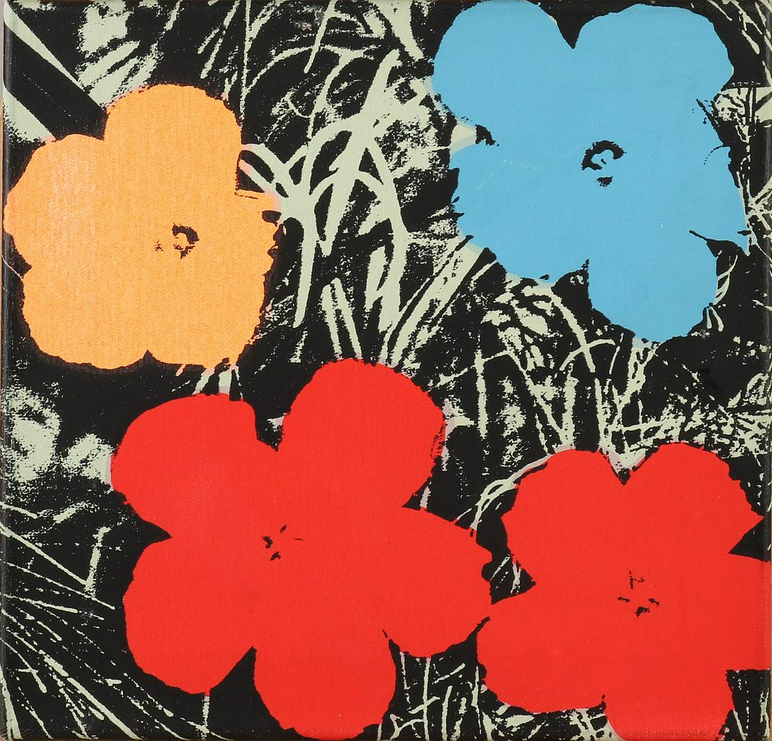 To Andy Warhol. Flowers. Lithography on linen. Size: 35: To Andy Warhol. Flowers. Lithography on linen. Size: 35 x H, B 35 cm. In good condition.