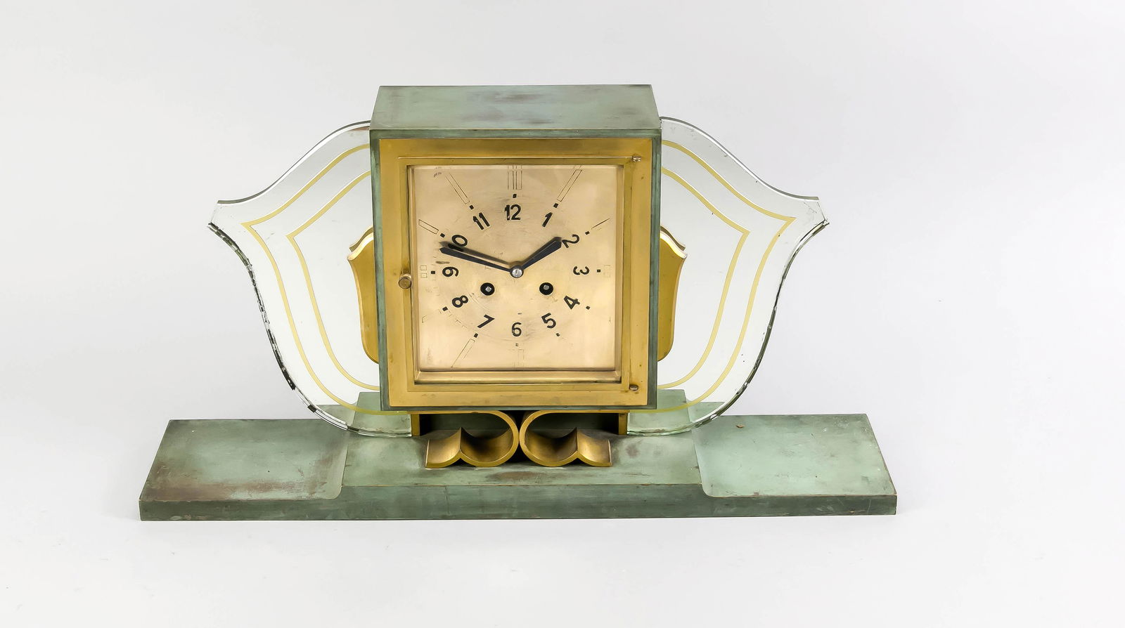 Heavy bronze Art Deco mantel clock with mirrors on both (1 of 1)