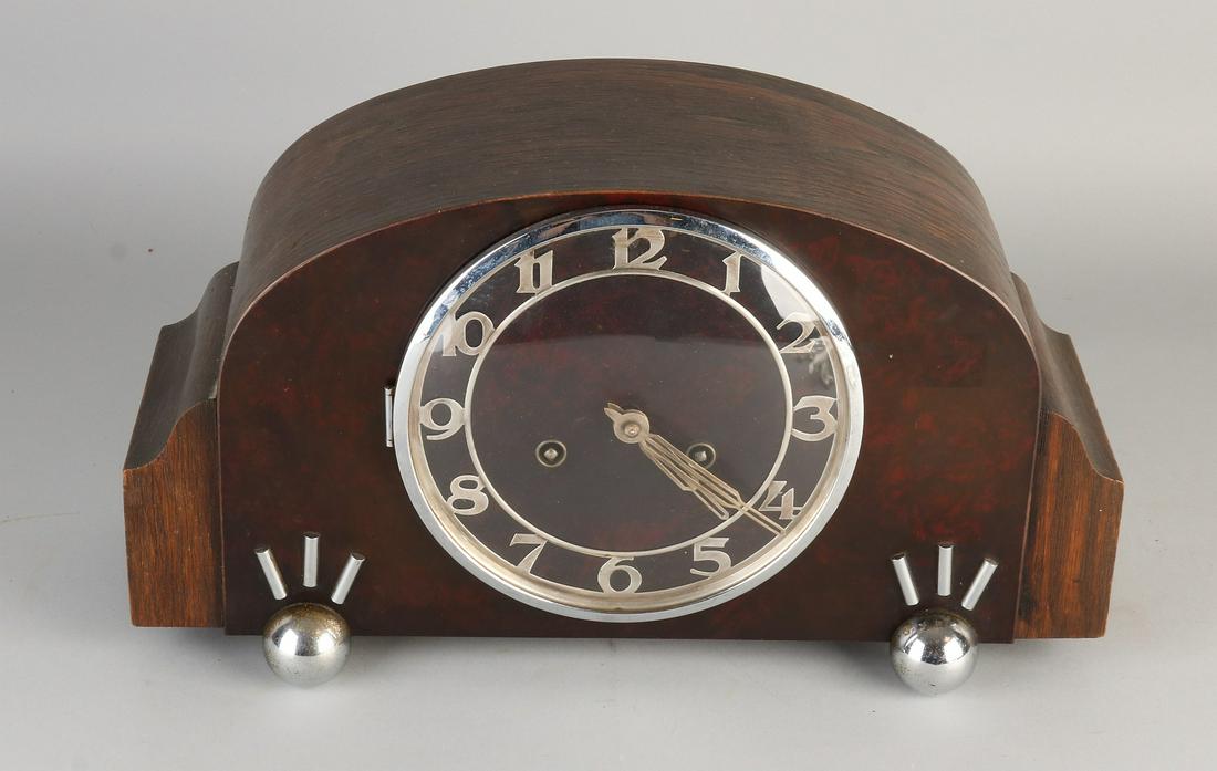 Carrot Walnut oak Art Deco table clock with chrome. (1 of 1)