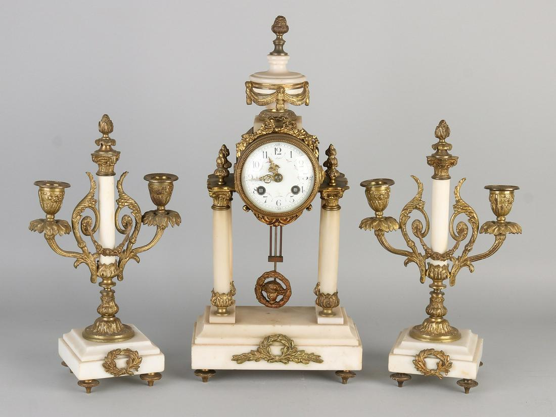 Three-piece white marble mantel clock French couple (1 of 1)