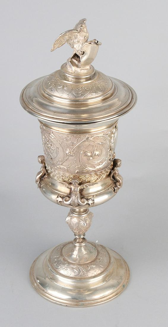 Antique silver trophy cup, 800/000, with lid. Cup on (1 of 2)