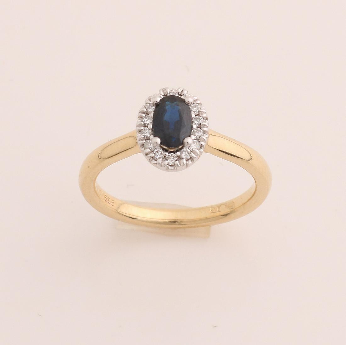 Yellow gold rosette ring, 585/000, with sapphire and (1 of 1)