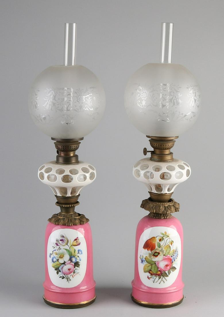 Two 19th century French hand painted porcelain lamp (1 of 2)