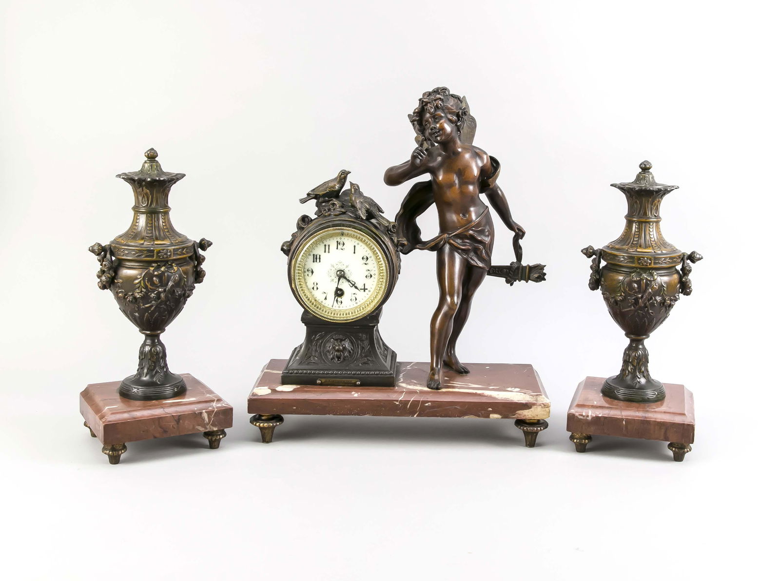 Antique French composition metal clock set with marble (1 of 1)