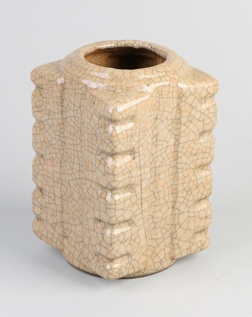 Chinese porcelain square vase with ridges and light (1 of 1)