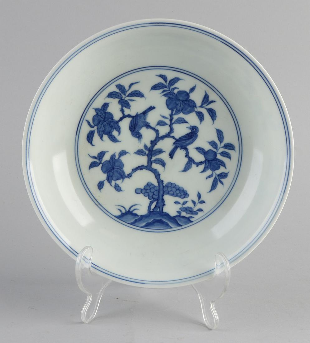 Chinese porcelain deep plate with birds in tree decor + (1 of 2)
