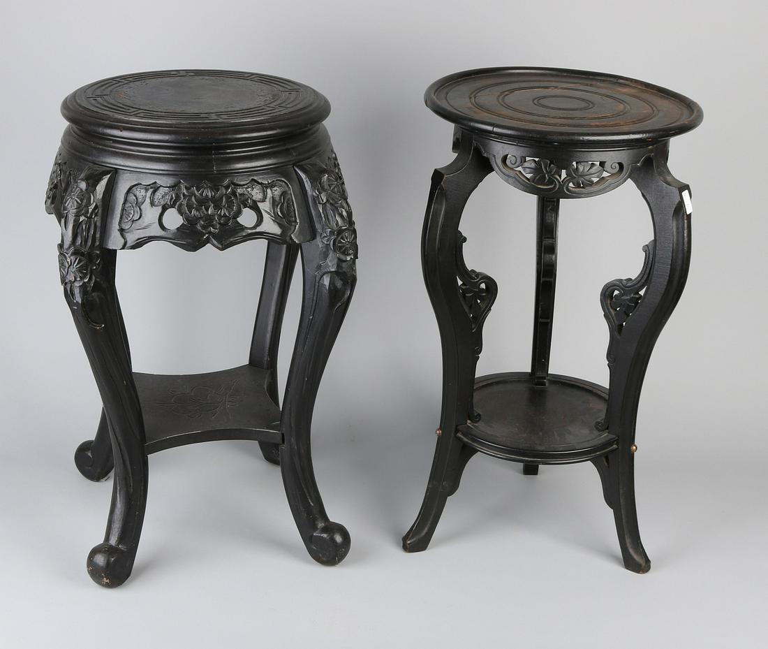 Two Asian wood-fired footstools. China / Indonesia.: Two Asian wood-fired footstools. China / Indonesia. 20th century. Dimensions: H 55 x Ø 35 cm. In good condition.
