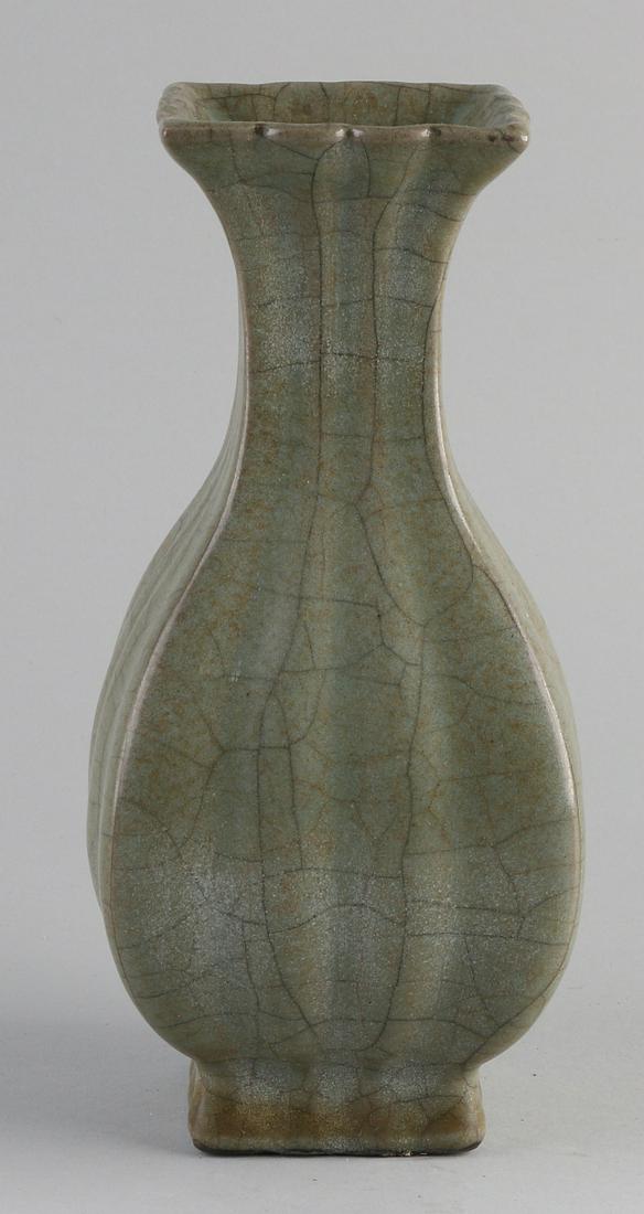 Chinese porcelain green-gray square celadon vase with (1 of 3)