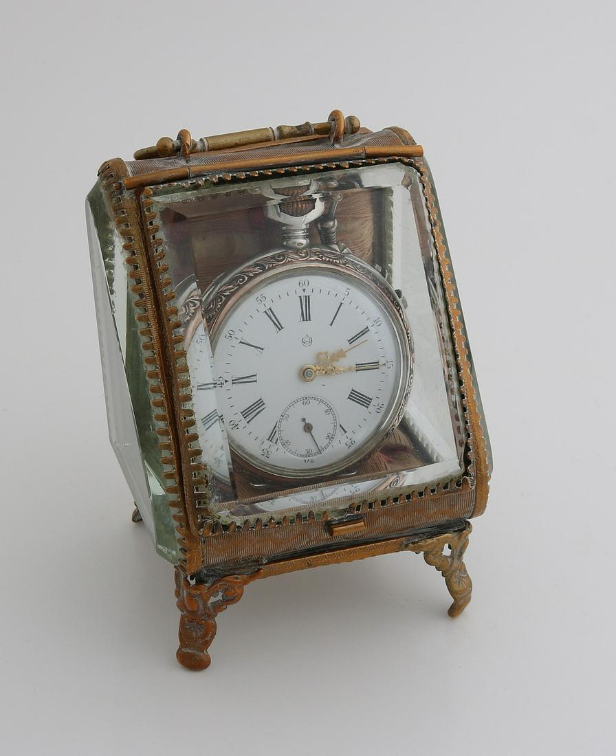 Silver pocket watch, 800/000, in glass case.  (1 of 2)