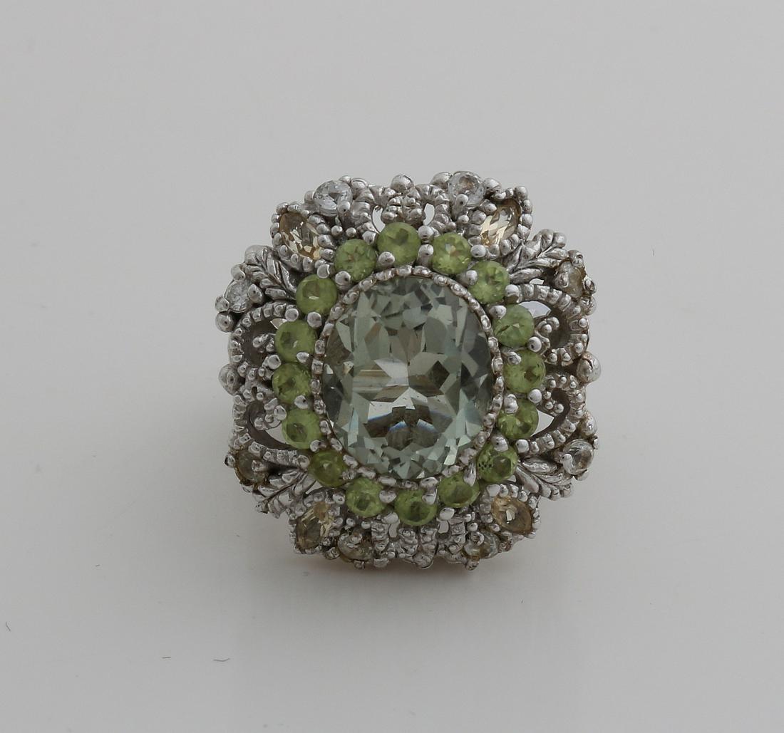 Large silver ring, 925/000, with citrine, peridot, (1 of 1)