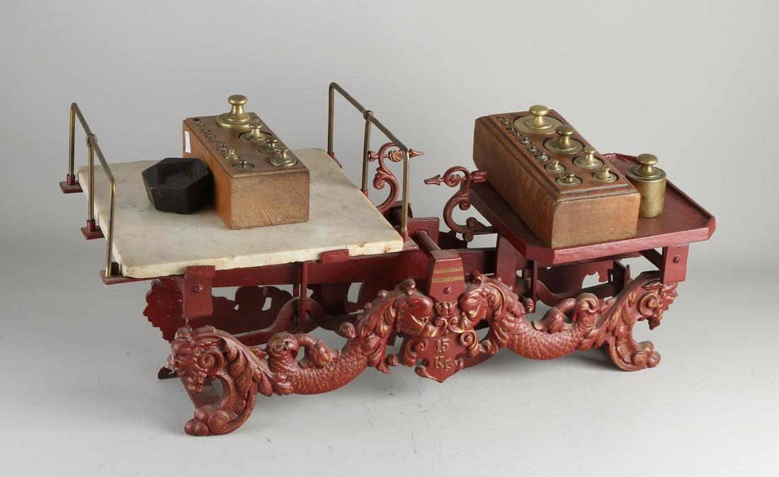 Large antique cast iron scales with two antique brass (1 of 1)