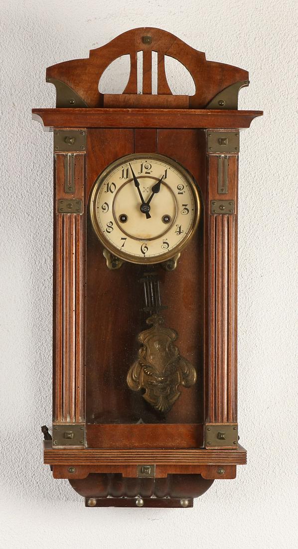 Antique German walnut Jugendstil regulator with brass (1 of 1)
